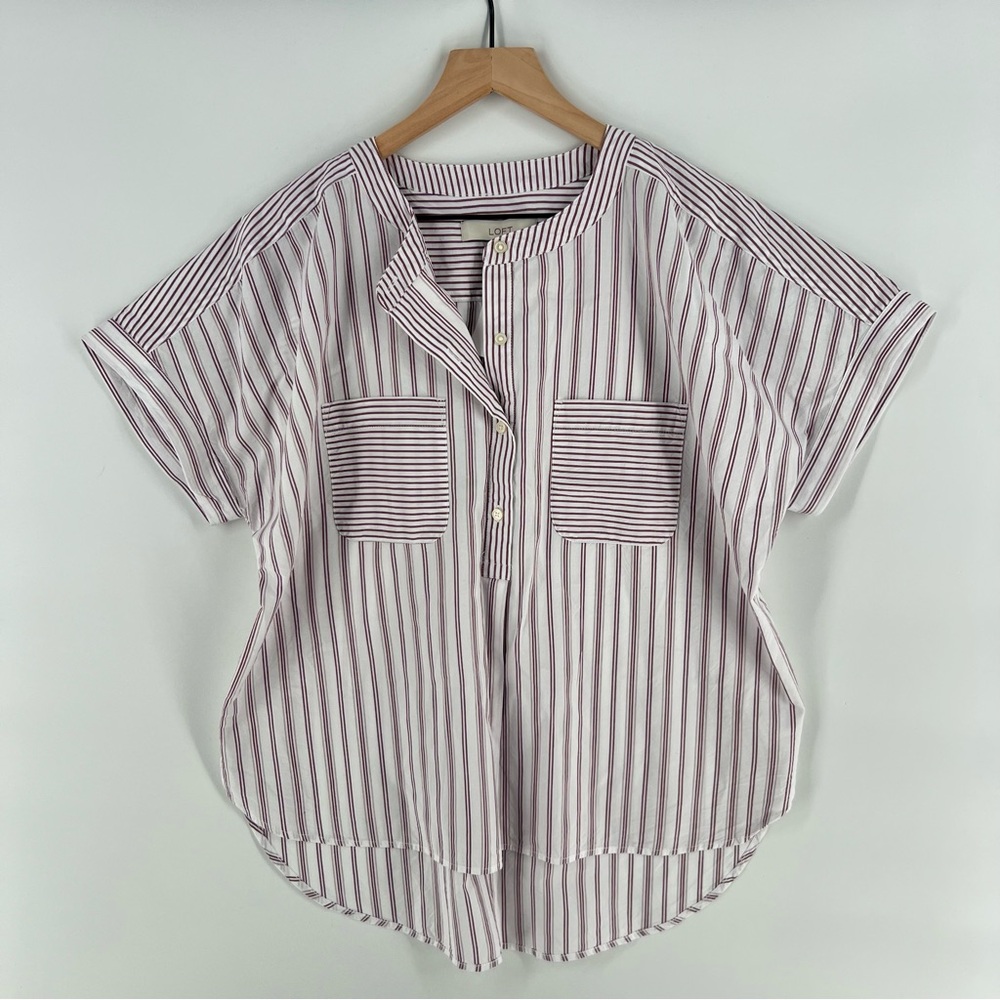 Loft Striped Lagen Look Dolman Sleeve Relaxed Fit Cottage Core Popover Top